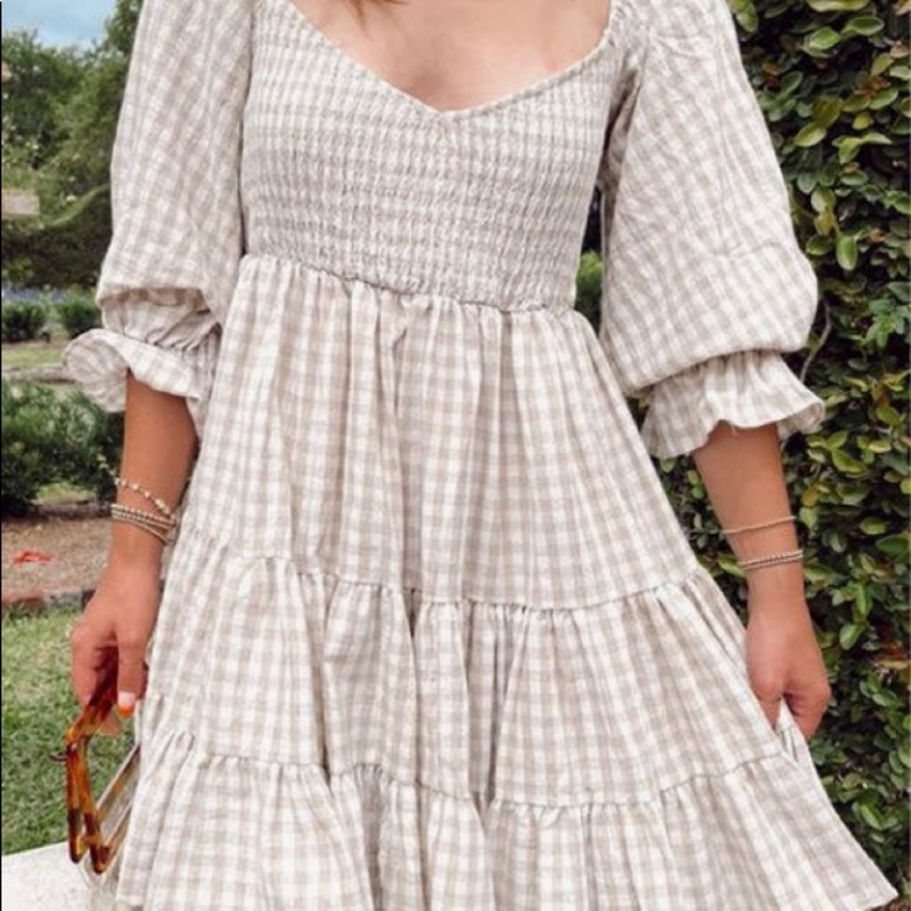 Boho Pink Gingham print babydoll swing dress